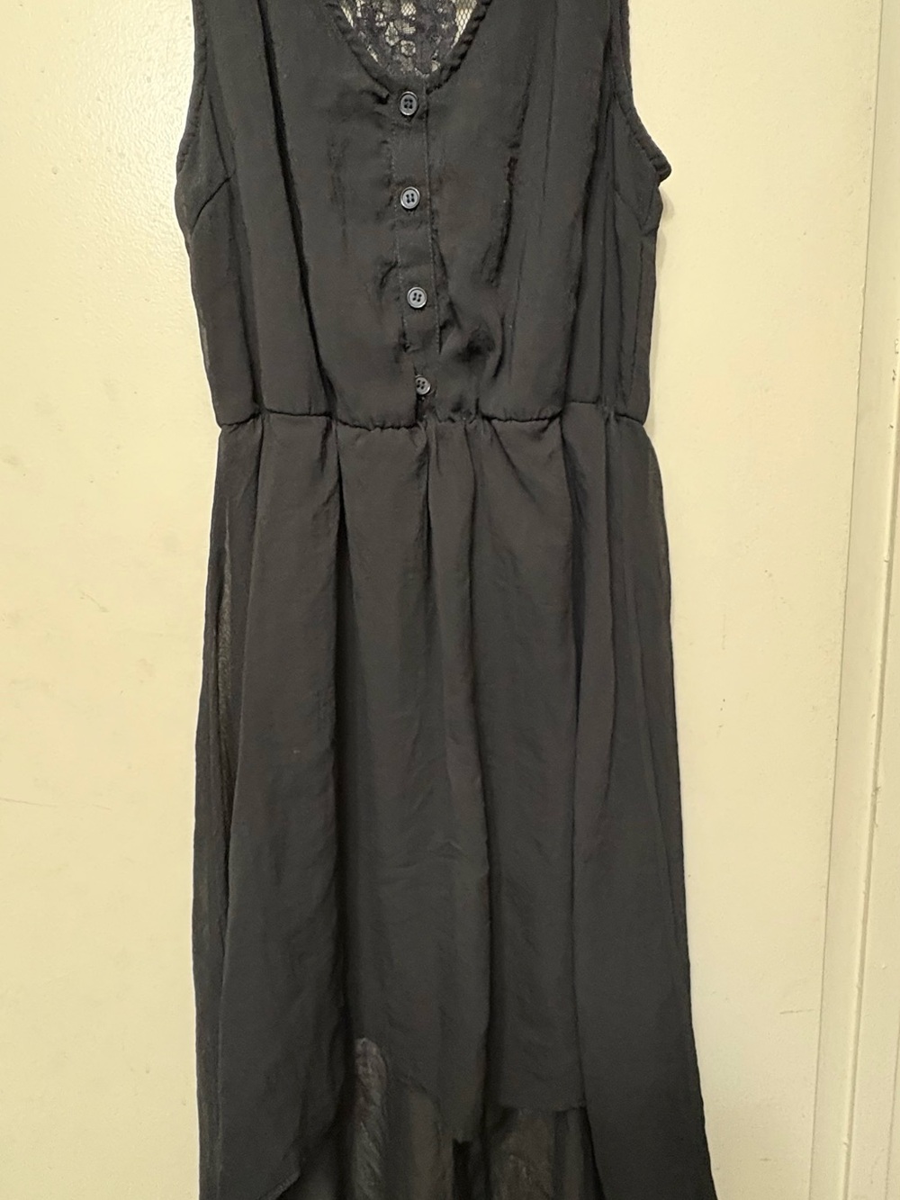 Forever 21 Black Sleeveless Button-Front Midi Dress with Lace Yoke